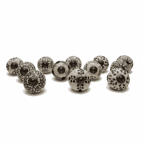 Vriksha Kraft Round Cabinet Knobs Ceramic Off-White with Hardware Fittings 12 Piece 12 Pack