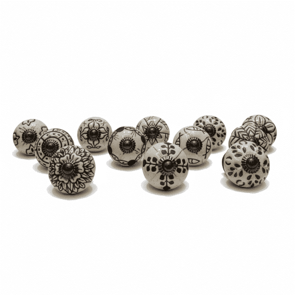 Vriksha Kraft Round Cabinet Knobs Ceramic Off-White with Hardware Fittings 12 Piece 12 Pack