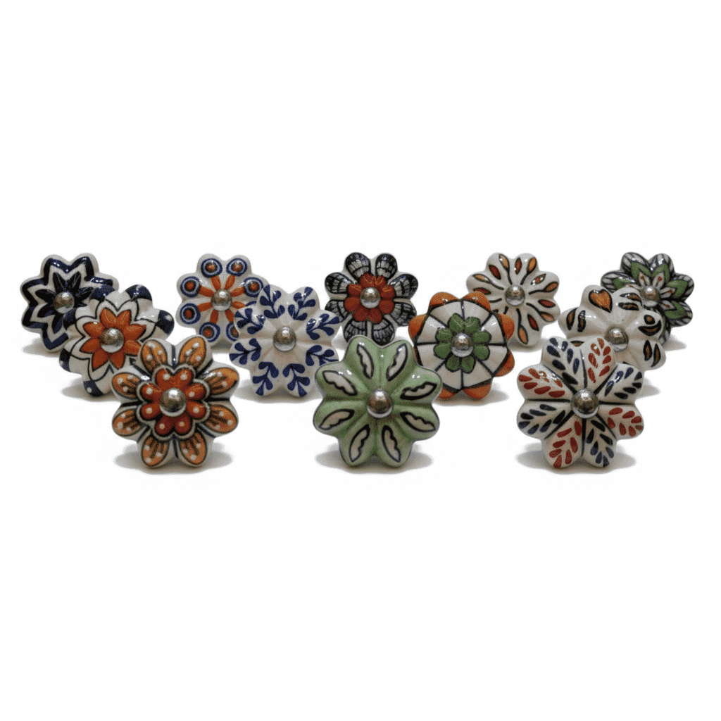 Vriksha Kraft Ceramic Cabinet Knobs – 12 Pack, Multicolor Painted Floral Drawer Knobs for Cabinets, Dressers & Furniture