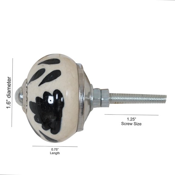 Ceramic Cabinet Knobs, Set of 12, Black and White Decorative Drawer Knobs with Chrome Hardware, Handcrafted Furniture Knobs for Cabinets, Dressers and Wardrobes