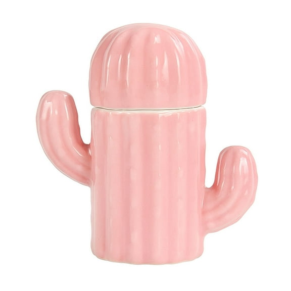 Ceramic Cactus Decorative Toothpick Holder - Pink Bathroom Cotton Swab Jar, Small Cactus Canister, Floss Container Cute Toothpick Floss Organizer for Kitchen Bathroom Decor(One Pcs)