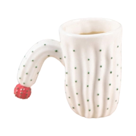 Ceramic Cactus Mug with Flower Handle, 13 oz Handmade Funny Coffee Cup, Gift for Friends and Partners,Office & Home Use (White)