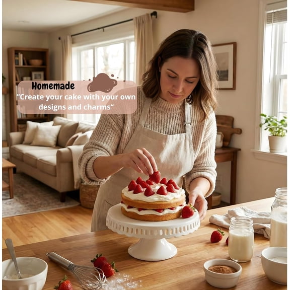 Ceramic Cake Stand 12 Inch with 6 Ribbons White Pedestal for Party Wedding Birthday