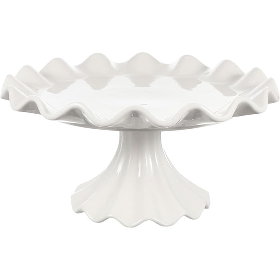 Ceramic Cake Stand 9.45 Inch Wavy Edge Pedestal Cupcake Stand for Parties Weddings Birthdays Elegant Ceramic Serving Tray Dessert Display