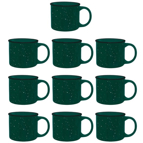 Ceramic Campfire Mug 13 oz. Set of 10, Bulk Pack - Speckled Camping Tea Cups - Green