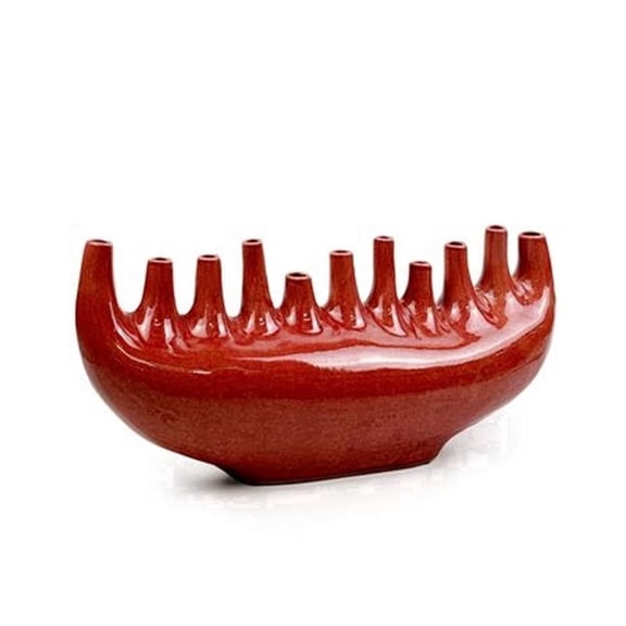 Aria Home Ceramic 5 Taper Candle Holder Modern Candelabra Centerpiece Red Accent Styling