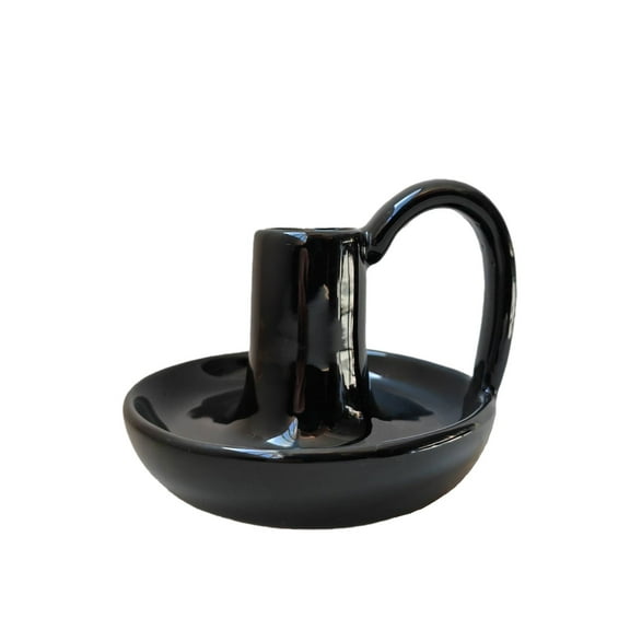 Ceramic Candle Holders Candle Stands - Tapered Candlestick Holders with Handle, Handcrafted Vintage Candlestick Holder for Halloween Christmas Home Decoration Desktop Ornament(Black)