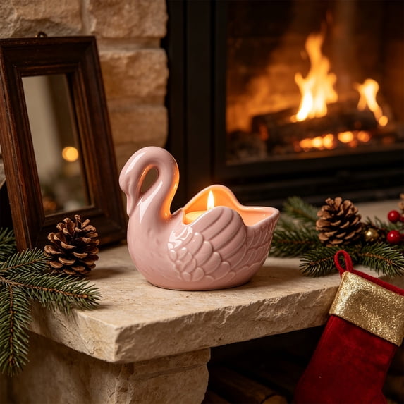 Ceramic Candle Holders, Decorative Candle Stands, Elegant Swan-Shaped Pillar Candle Holders, Dining Table Centerpieces, Christmas Fireplace Mantel Decor (Pink)