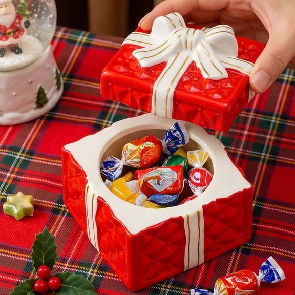 Ceramic Candy Christmas Candy Jar, Decorative lidded treat container, for kitchen counter, dining table, party buffet and seasonal entertaining