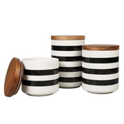 Ceramic Canister Set of 3 with Lids   White Black Stripe Kitchen Canisters for Counter, Airtight Food Storage Jars for Coffee Sugar Flour Tea