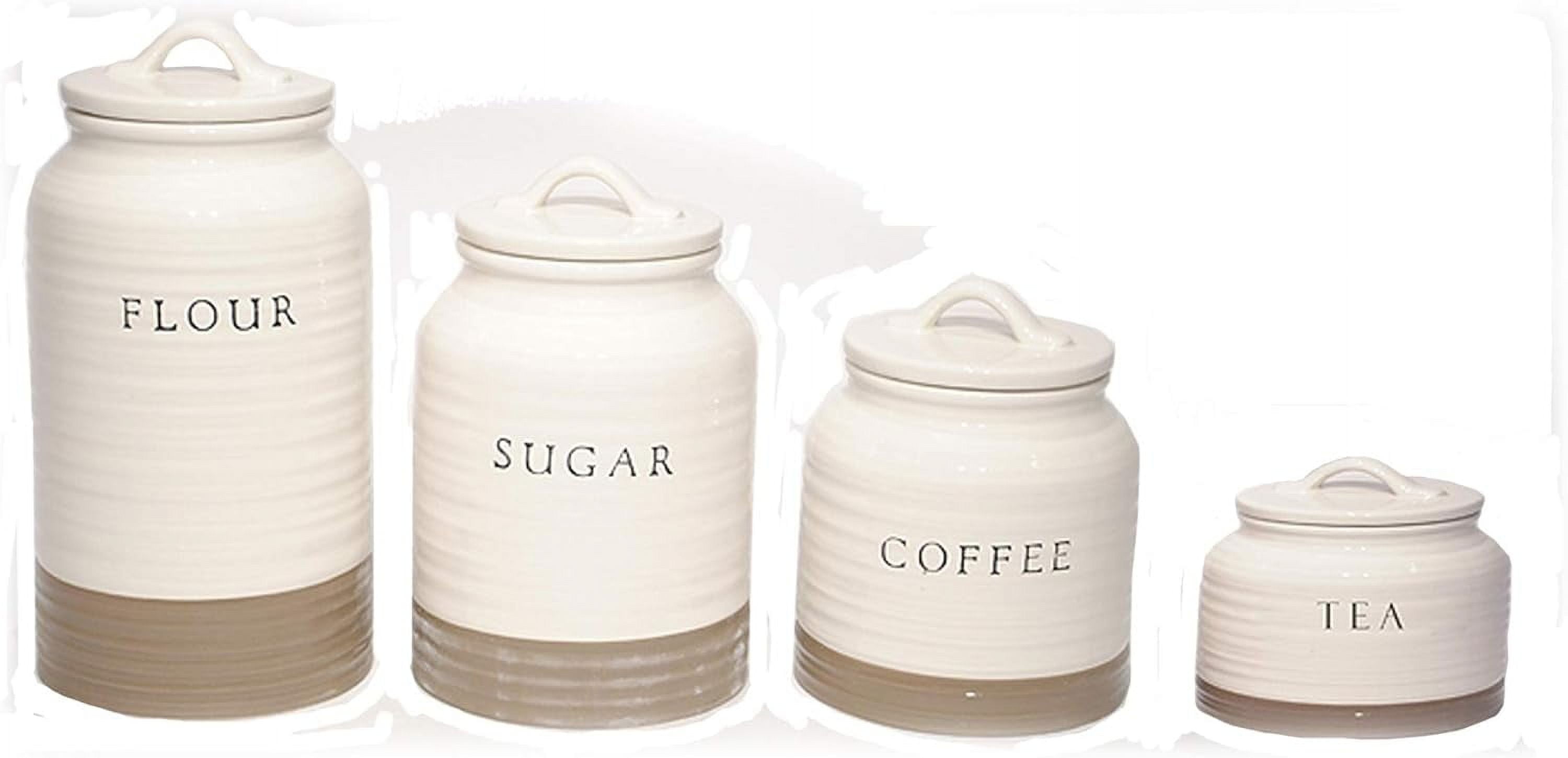White and Brown Ceramic Canister Set of 4
