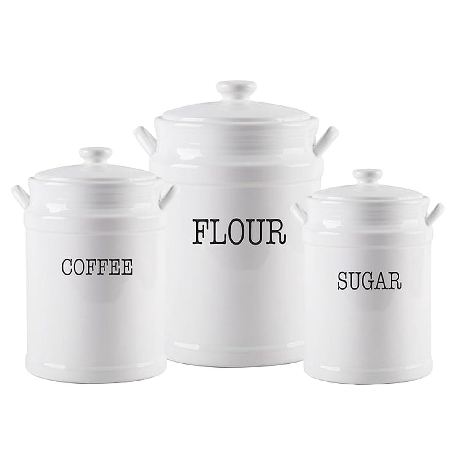 Ceramic Canister Set with Airtight Lids - 3-Piece Kitchen Storage for Flour, Sugar, Coffee, Tea & Spices - Modern Countertop Decor