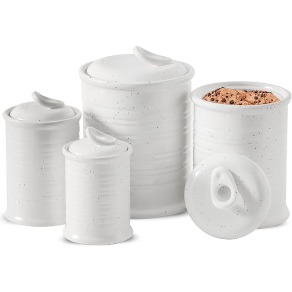 Ceramic Canisters for The Kitchen: Food Storage Containers with Air Tight Ceramic Lid for Flour/Sugar/Rice/Coffee/Cookies/Candy - Set of 4 （Matte White）