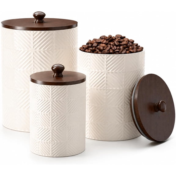Canisters Sets for the Kitchen with Airtight Bamboo Lids, Ceramic|Set of 3