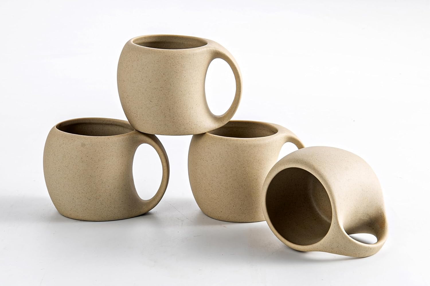 Ceramic Cappuccino Cups with Handles, Set of 4, 6 oz Clay Espresso Mugs for Double Shots, Small Coffee Cups for Latte, Cafe, Mocha, and Tea (Natural Beige)