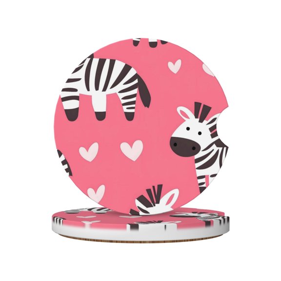Ceramic Car Coasters 2 Pcs 2.56in Absorbent Cup Holder Coaster With Cork Bottom For Car Truck Suv Boat Happy Valentine'S Cartoon Zebra
