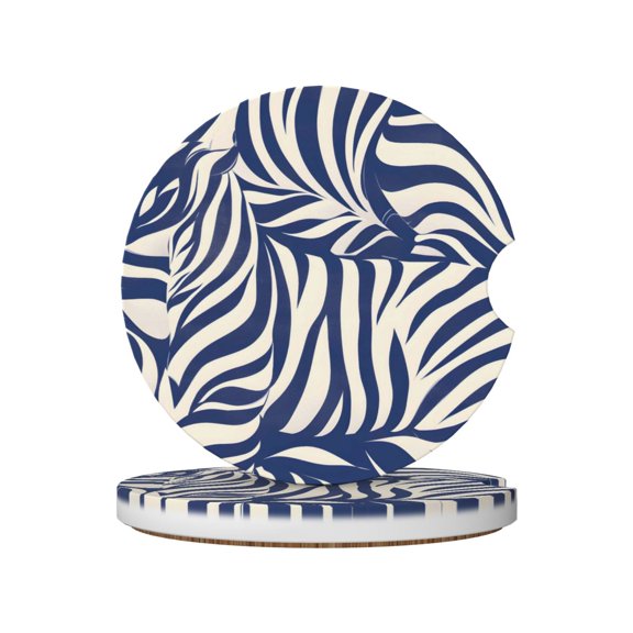 Ceramic Car Coasters 2 Pcs 2.56in Absorbent Cup Holder Coaster With Cork Bottom For Car Truck Suv Boat Zebra Print Style Steelblue_1