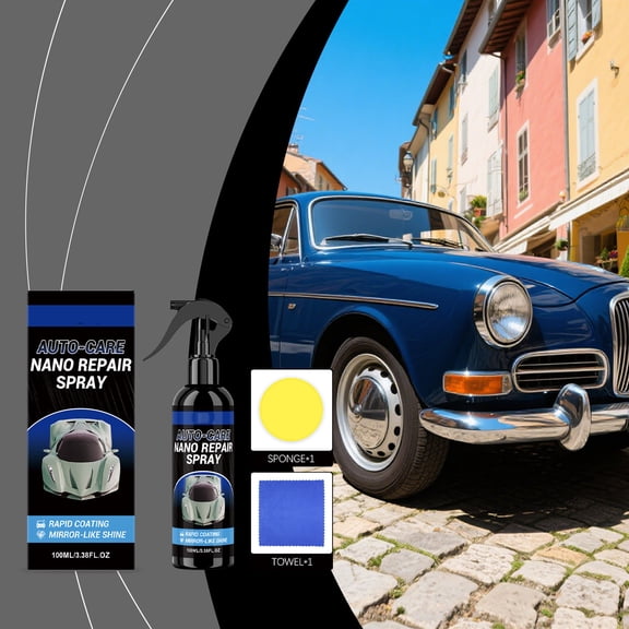 Ceramic Car Coating Care Spray Scratch Repair and Polish Mist, Water and UV Repellent Shine Kit with Applicator Sponge and Microfiber Cloth, 3.4 fl oz