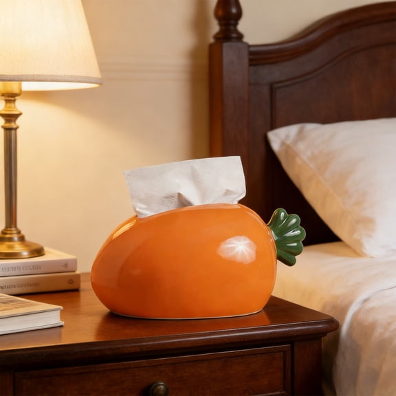 Ceramic Carrot-Shaped Tissue Box Holder for Bathroom and Living Room with Non-Slip Base