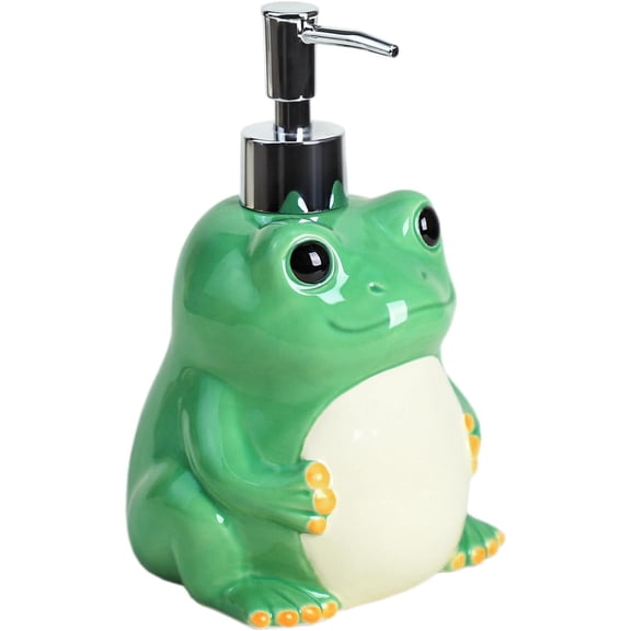 Ceramic Cartoon Animals Soap Dispenser with Plastic Pump, Body Lotion Soap Bottle, Hand Soap Dispenser for Bathroom Countertop Decoration-Frog
