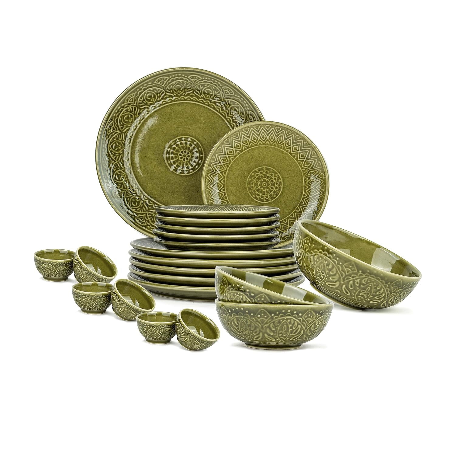 Ceramic Carving Dinner Set Of 21 Pcs, Mehndi Green | Crockery Set ...