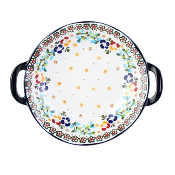 Ceramic Casserole Bakeware With Handle, Porcelain Tiramisu Dish For Oven-Round