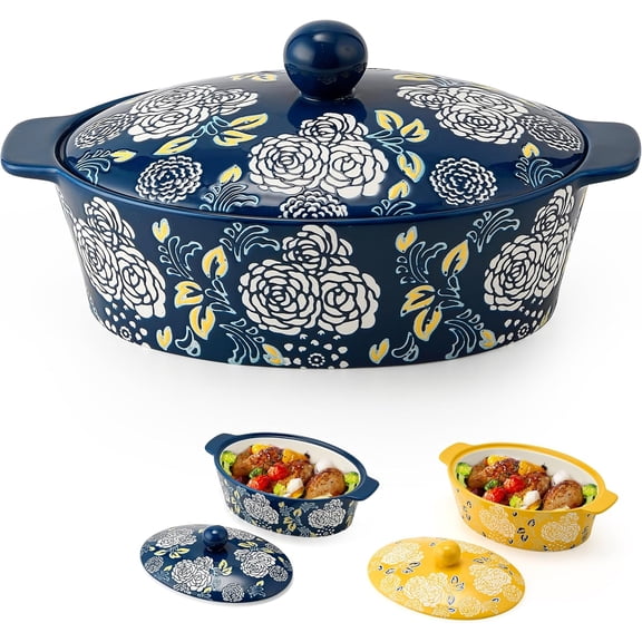 Ceramic Casserole Dish With Lid, Casserole Dishes for Oven, Baking Dish Lasagna Pans For Cooking, Oval Baking Pan, Dutch Oven, Perfect for Bread Baking and Serving, Housewarming, Thanksgiving - Blue