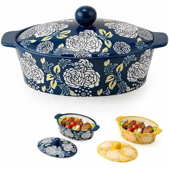 Ceramic Casserole Dish With Lid, Casserole Dishes for Oven, Baking Dish Lasagna Pans For Cooking, Oval Baking Pan, Dutch Oven, Perfect for Bread Baking and Serving, Housewarming, Thanksgiving - Blue
