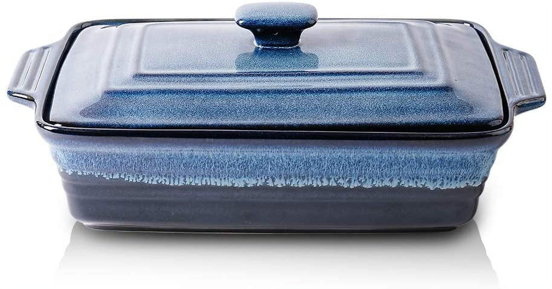 Ceramic Casserole Dish with Lid Oven Safe, 3.5 Quart Large Casserole Dish,  Covered Rectangular Casserole Dish Set, 9x13 Casserole Dish, Baking Dishes  for Casseroles, Farmhouse Style (Blue) 