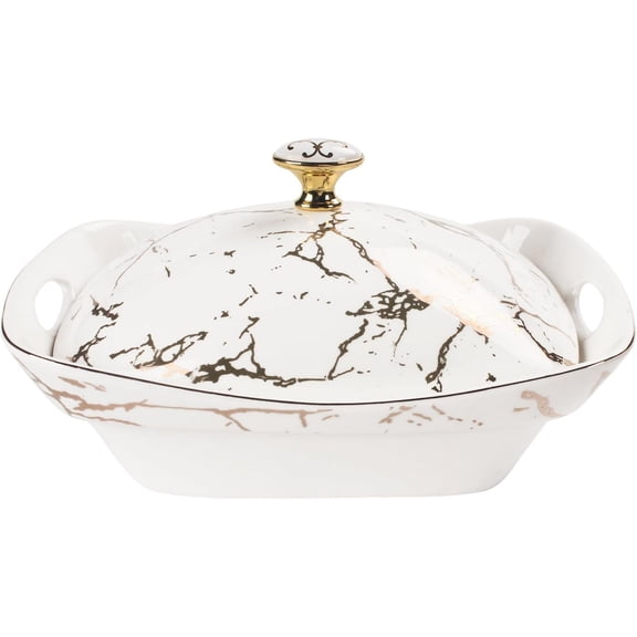 Ceramic Casserole Dish with Lid, Serving Soup Tureen,Chafing Dish for Buffet, Family Food Tray, Catering Casserole for Party, Oven, microwave and dishwasher safe,