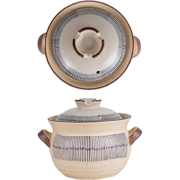 Ceramic Casserole Dish with Lid Soup Stew Pot Household High Temperature Resistant Gas Stove Ceramic Soup Pot Retro Japanese Style Clay Pot for Cooking 3.5L