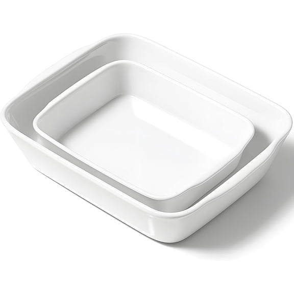 Ceramic Casserole Dish Set for 2, Microwave- and Oven-Safe Rectangular Baking Pans (1.2 QT and 3 QT), White Glazed Porcelain