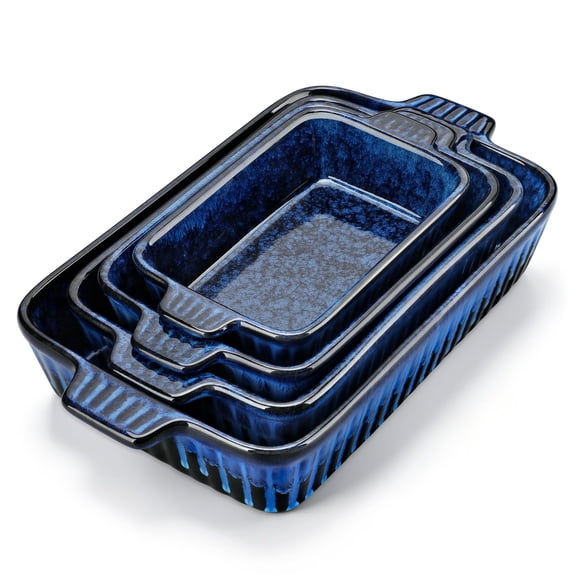 Ceramic Casserole Dishes for Oven, Reactive Glaze Baking Dishes Set of 4, Deep Rectangular Lasagna Pans with Handles, Ceramic Bakeware Set, Microwave Dishwasher Oven Safe