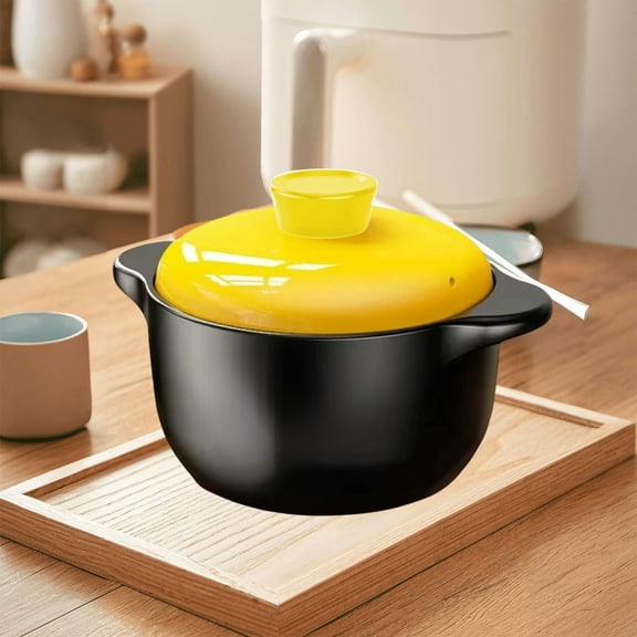 Ceramic Casserole Pot 1PC,Slow Cooker Soup Pot7.09x3.54x3.54in,High-Temp Glazed Stoneware for Stovetop, Oven, & Microwave Cooking, Even Heat Distribution(Yellow)