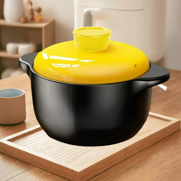 Ceramic Casserole Pot, Czzoypi Yellow High-Temperature Glazed Slow Cooker, 1300°C Kiln-Fired Non-Stick Soup Pot Oven Microwave Safe, Yellow