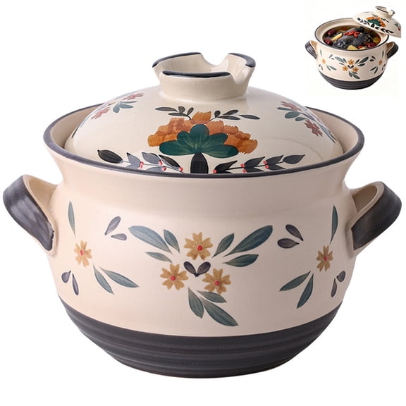 Ceramic Casserole Pot with Lid and Handles, Heat Vent Design Soup Stew Pot, High Temperature Resistant Household Clay Pot for Home Kitchen Cooking