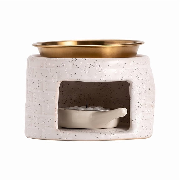 Ceramic Castle Aroma Diffuser Set, Essential Oil Candle Warmer & Incense Holder with Metal Tray & Candle Holder, Desktop Fragrance Ornament for Bedroom & Living Room Ambiance