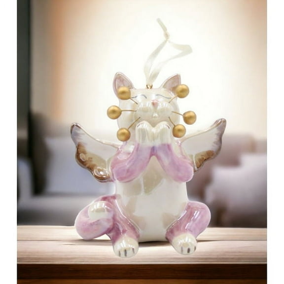 Ceramic Cat Angel Ornament 3.5in Large Religious Gift Cat