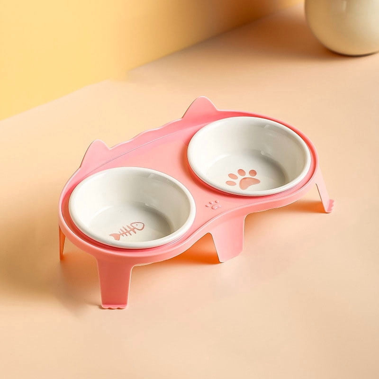 Ceramic Cat Bowl Double Bowl - Elevated Slanted Pet Food Water Bowls, High-Quality Kitten Feeding Drinking Bowls, Pet Supplies
