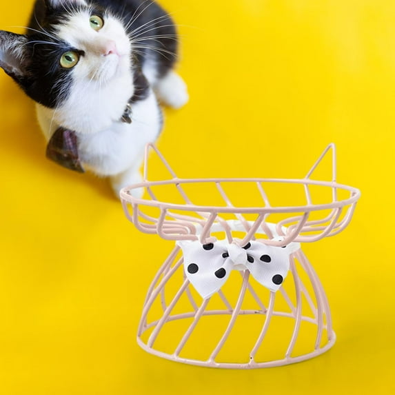 Ceramic Cat Bowl, Elevated Cat Food Bowl, Indoor Raised Cat Bowls, And Water, Easy to Clean And Protect Pet' , Pink Bow Bracket, multi