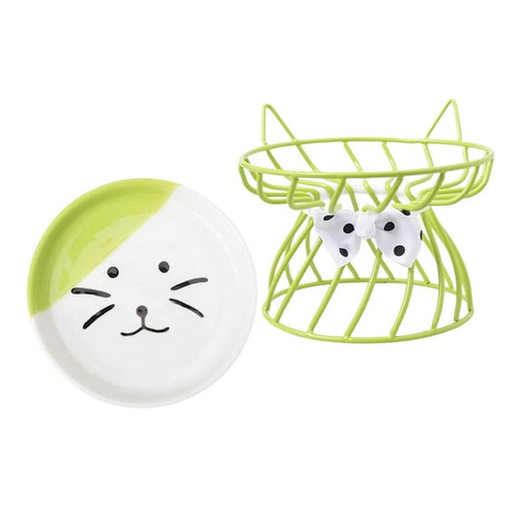 Ceramic Cat Bowl, Elevated Cat owl with Metal Stand, and