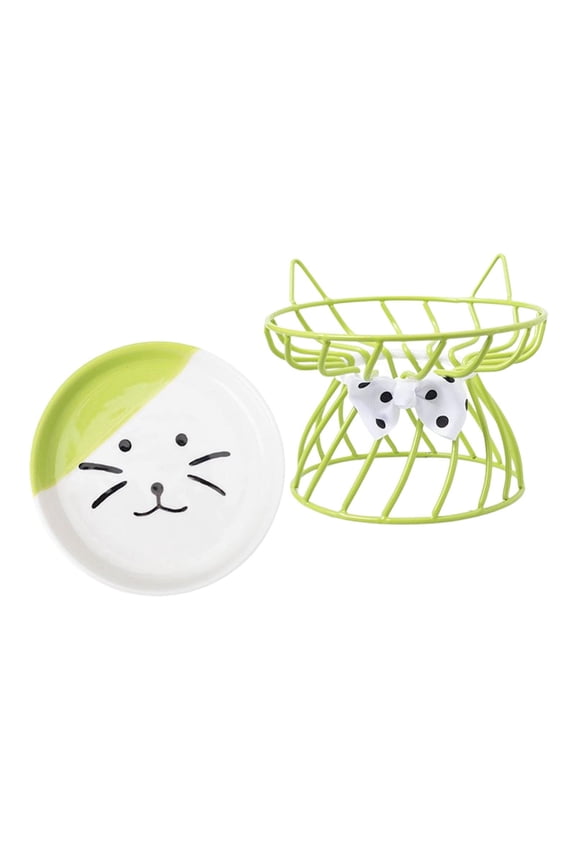 Ceramic Cat Bowl, Elevated Cat owl with Metal Stand, and