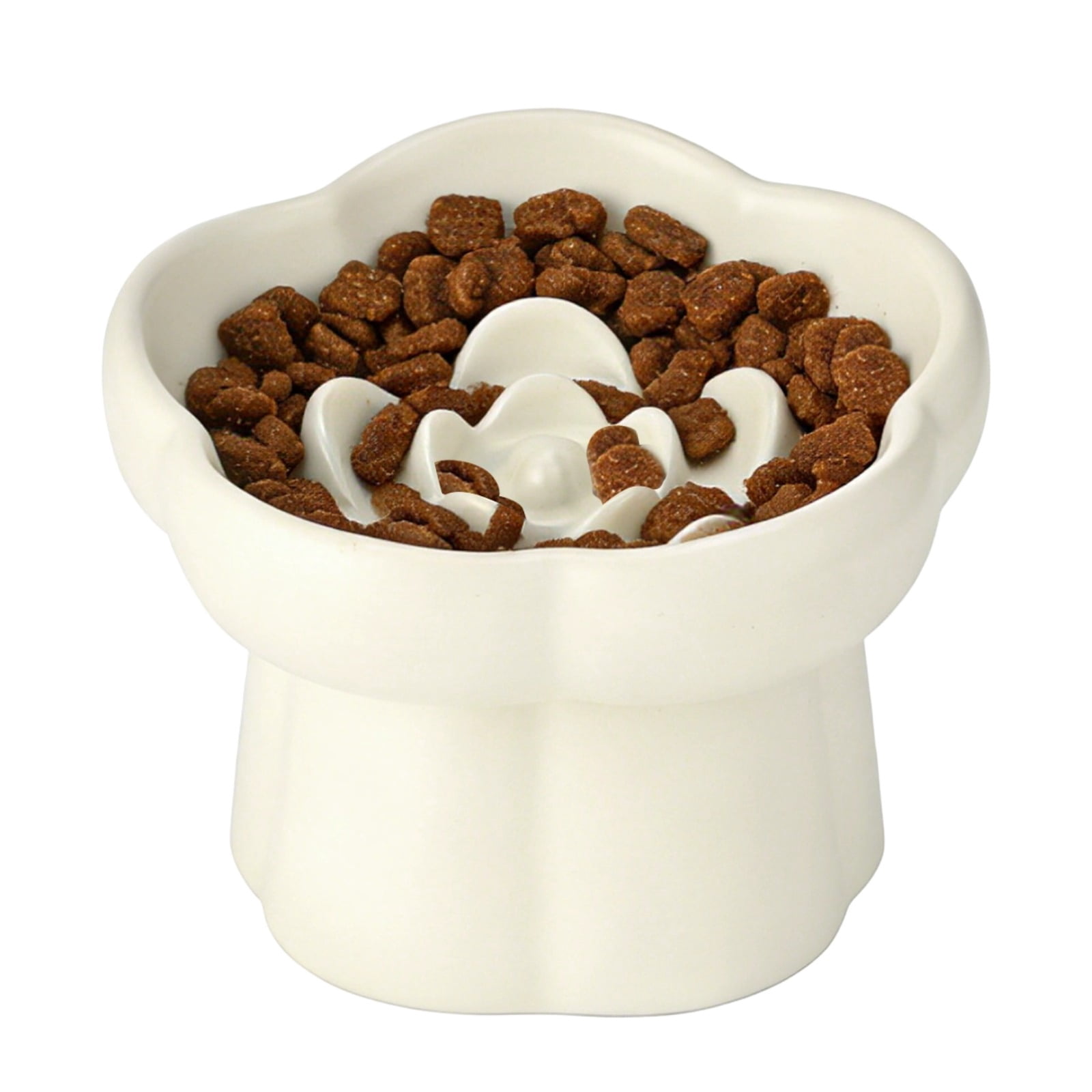 Ceramic Cat Bowl Slow Feeder, 6.8 oz Flower Shaped Elevated Cat Food Bowl with Non-Slip Base, Easy to Clean Raised Pet Dish Anti Vomiting for Dry and Wet Food