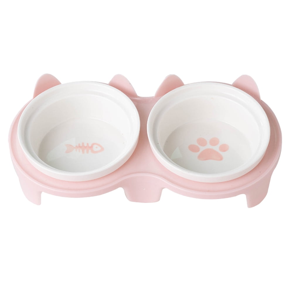 Ceramic Cat Bowls,Double Bowls for Food and Water, Elevated Ceramic Cat