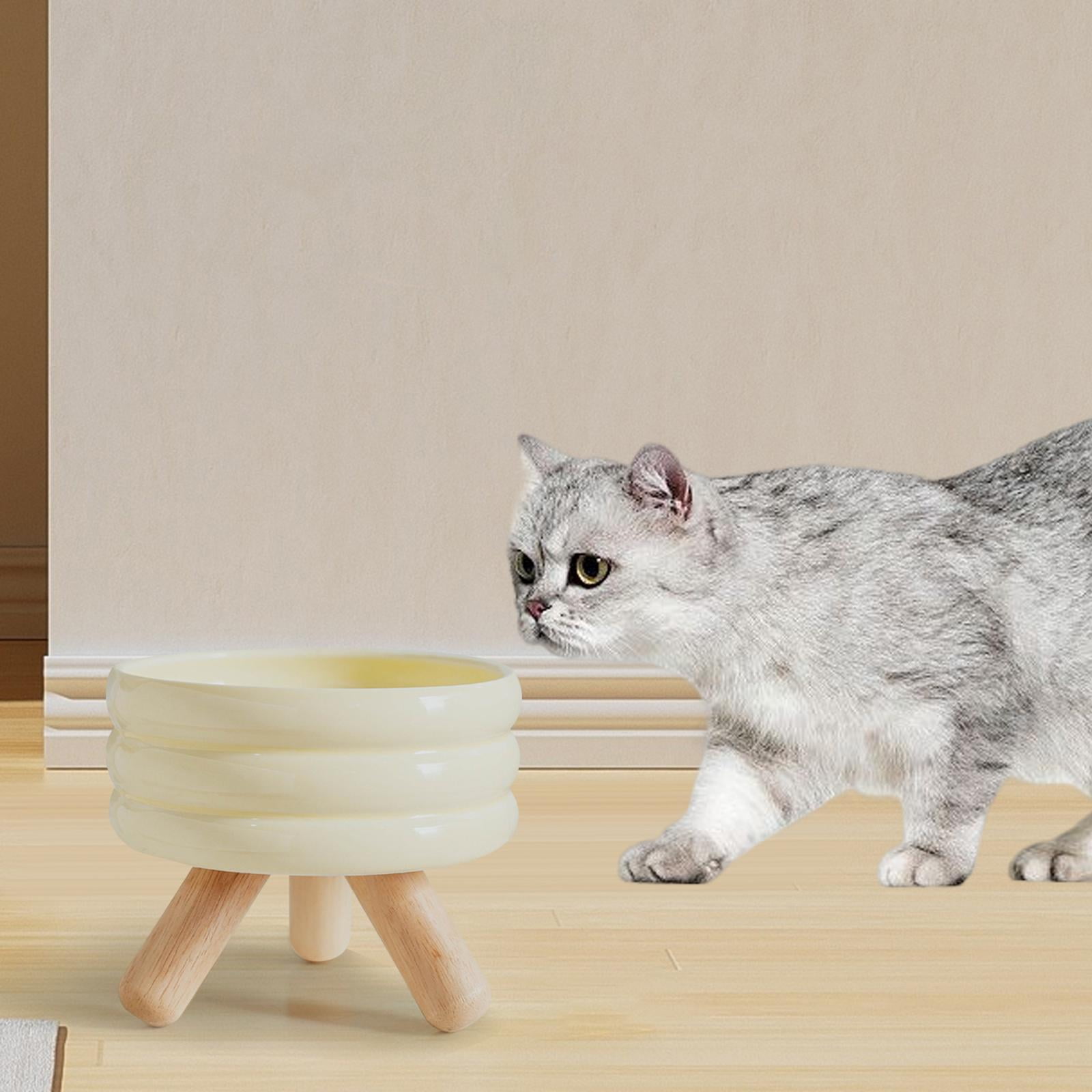 Ceramic Cat Bowls for Food and Water Raised Cat Food Bowl Anti Slip Neck Protection Wood Tripod Kitty Drinking Bowl Pet Bowl for Dogs Bowl 600ML