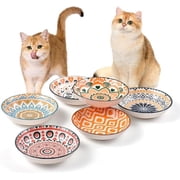 Ceramic Cat Bowls for Indoor Cats, Whisker Friendly 5.5 inch Shallow Plates, Set of 6 Cute Pet Feeding Dishes for Wet Dry Food and Water