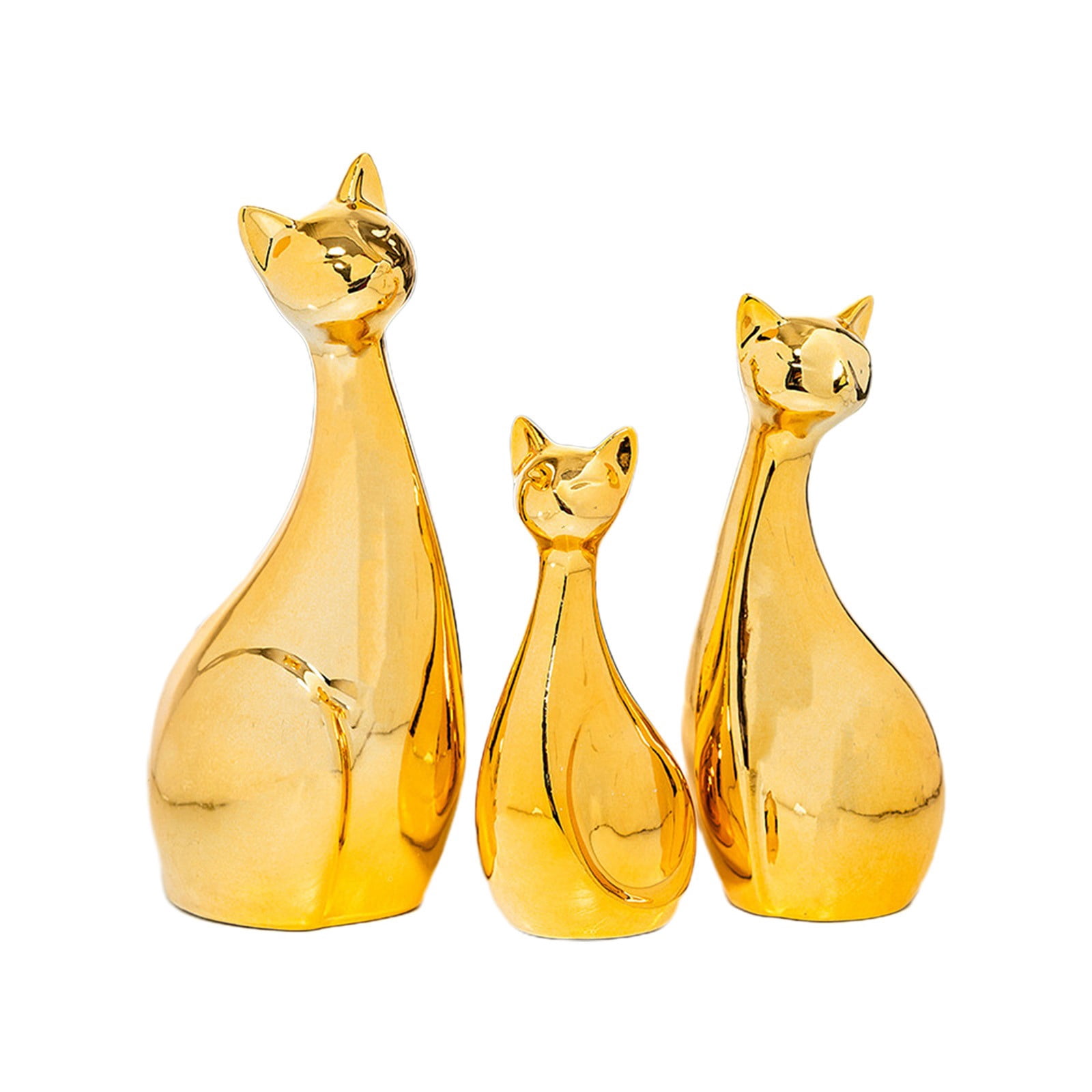 Ceramic Cat Figurines, Set of 3 Porcelain Sculptures, Family of Cats ...