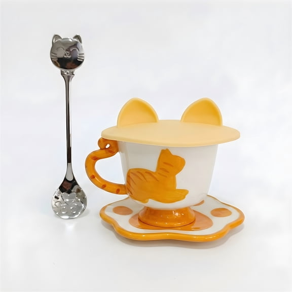 Ceramic Cat Mug Set Cute Animal Porcelain Coffee Tea Cup Kitchen Decor