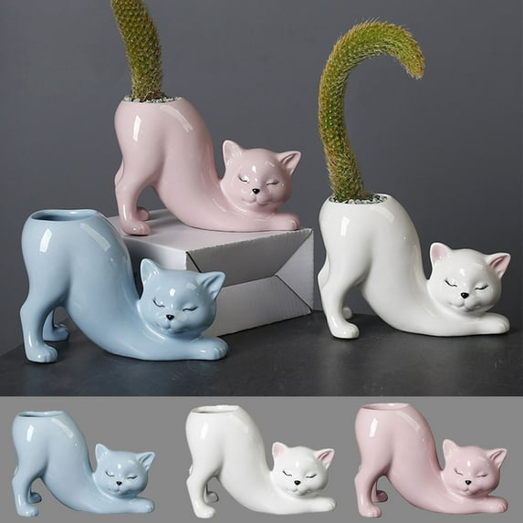 Ceramic Cat Planter under $5! Yannianjz Ceramic Cat Planter for Succulentss, Cute Animal Flower Pot for Indoor Plants, Small Decorative Pot for Desk Shelf Home Decor