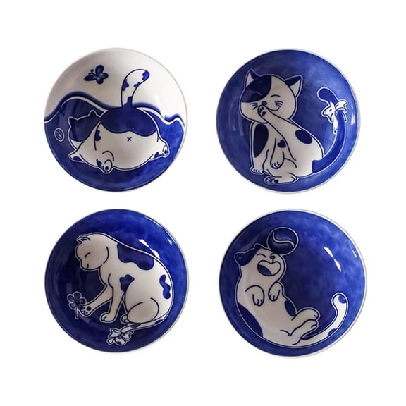 Ceramic Cat Sauce Dishes - Japanese Style Sushi Plate, Cute Cartoon Water Drop Shaped Dessert Tableware